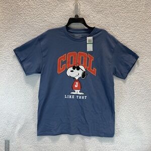 Peanuts Hybrid Men's T Shirt L Snoopy J Cool LIke That Graphic Print Tee Blue